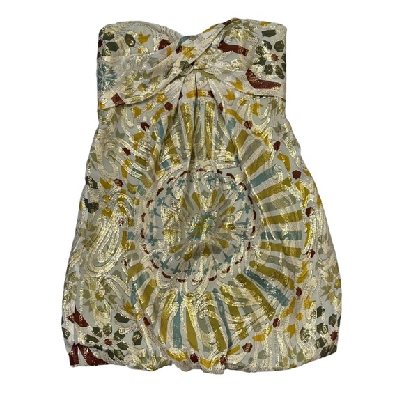 Nicole Miller Tops - Nicole Miller Collection Size 4 Strapless Silk Bohemain Top Lurex Gold Metallic